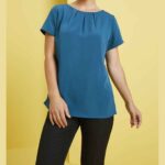 Short Sleeve Pleat Neck Blouse